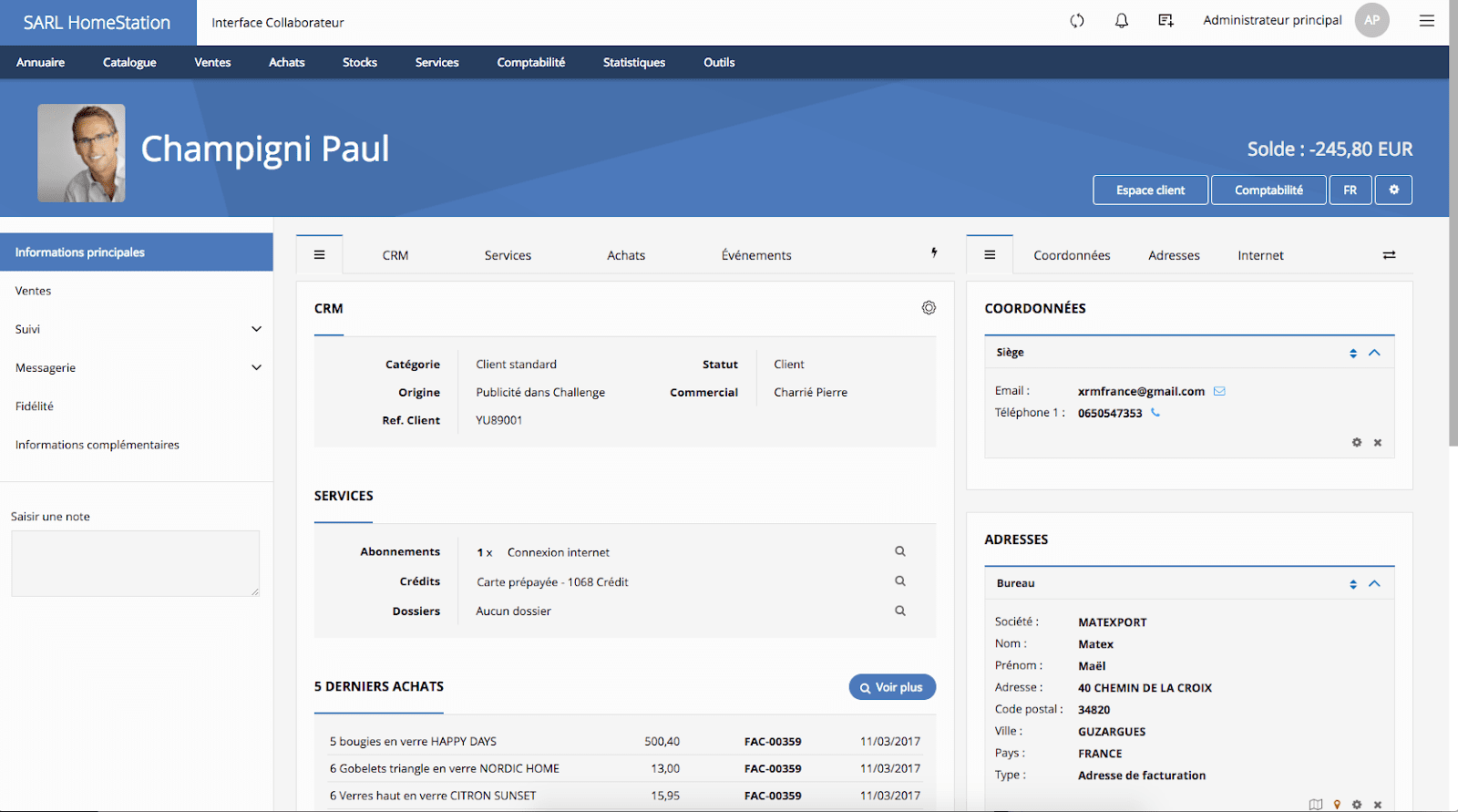 Exemple de fiche client sur un CRM
