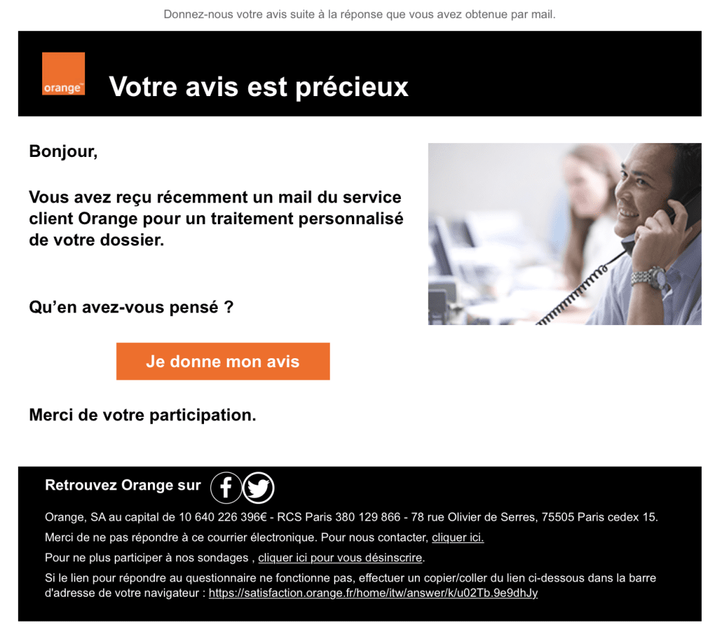 Un exemple d'enquête de satisfaction réalisée par Orange