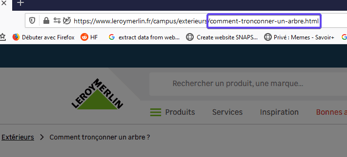 Exemple de mot clé placé dans l'url