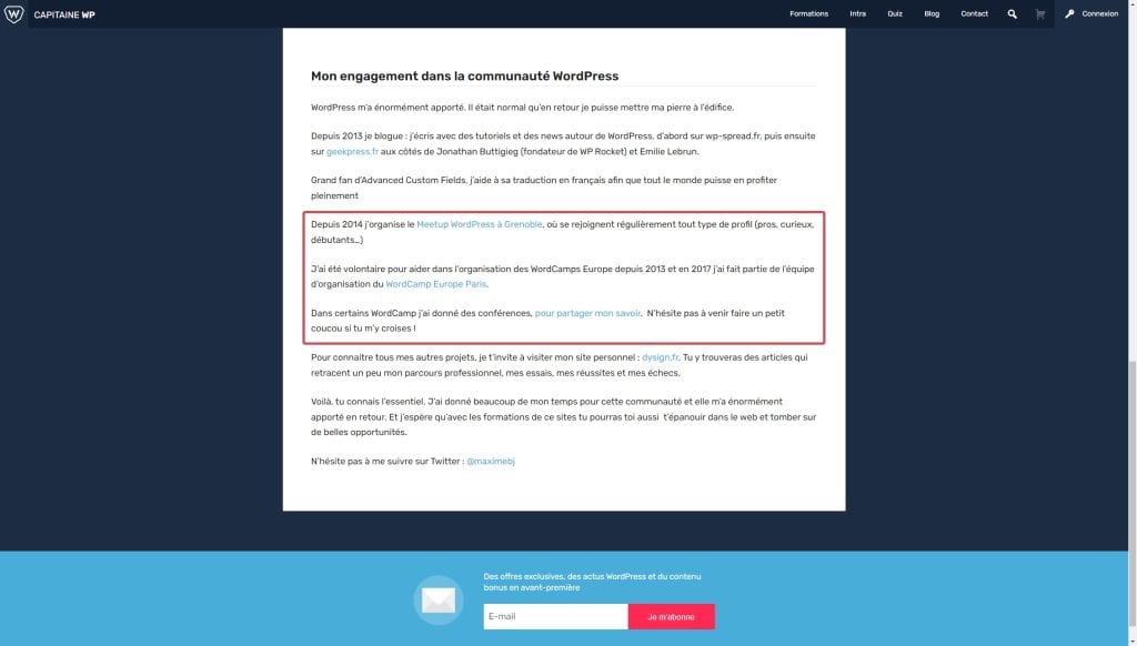 Exemple de participation à des évènements qui montrent son expertise