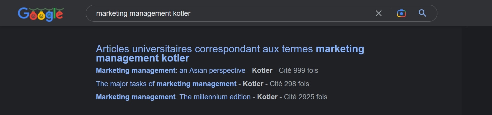 Exemple de fonctionnalités des SERP Google : les articles universitaires