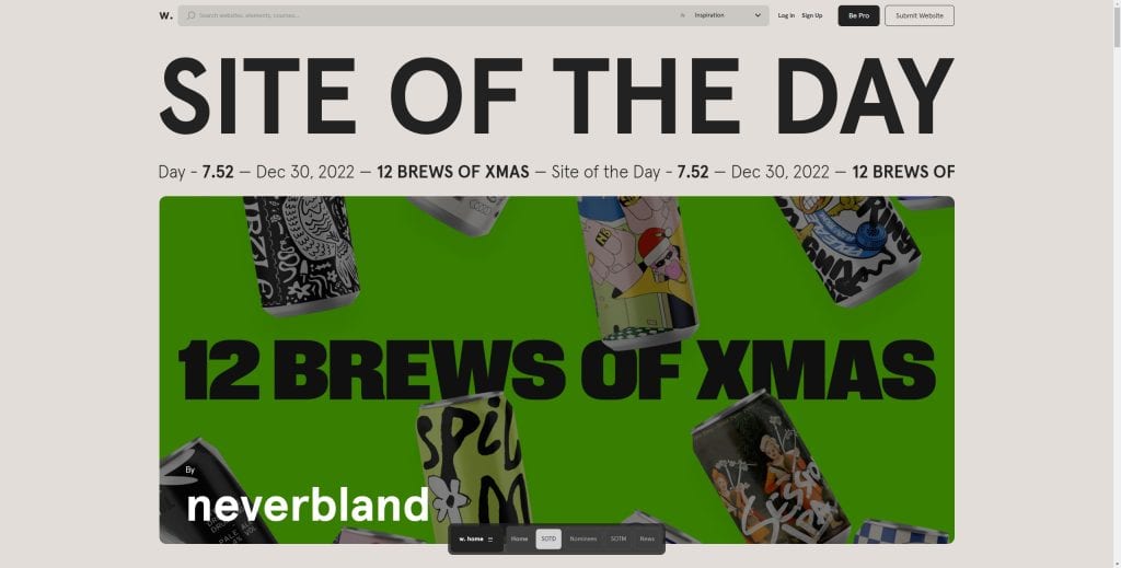 Exemple de site de type compétition et classement : Awwwards