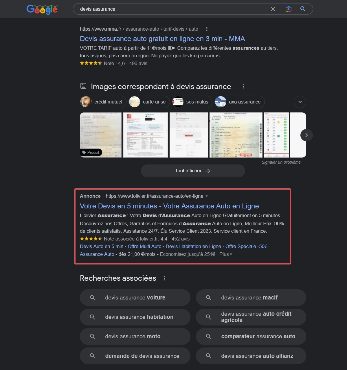 Exemple de fonctionnalités des SERP Google : les publicités Google Ads