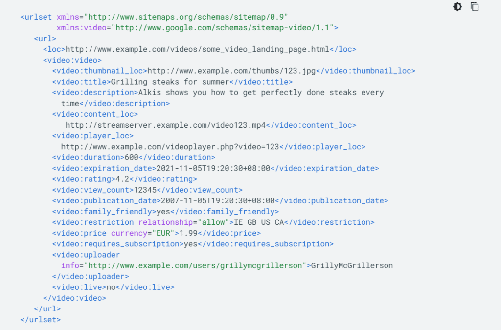 Un exemple de sitemap vidéo