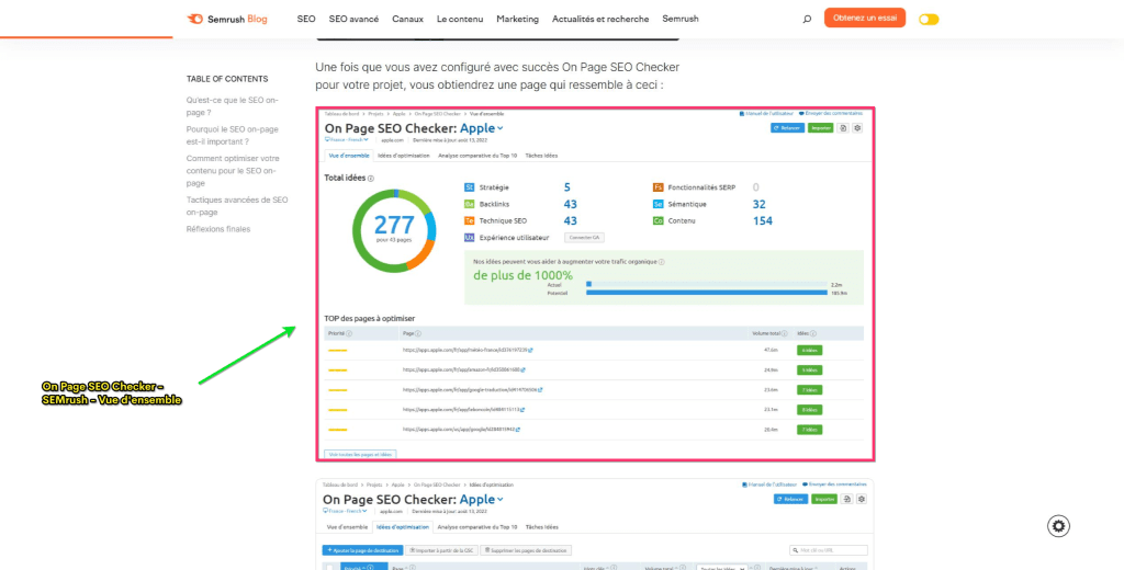 Un autre exemple de balise alt optimisée autour du mot-clé "SEO on-page" par Semrush
