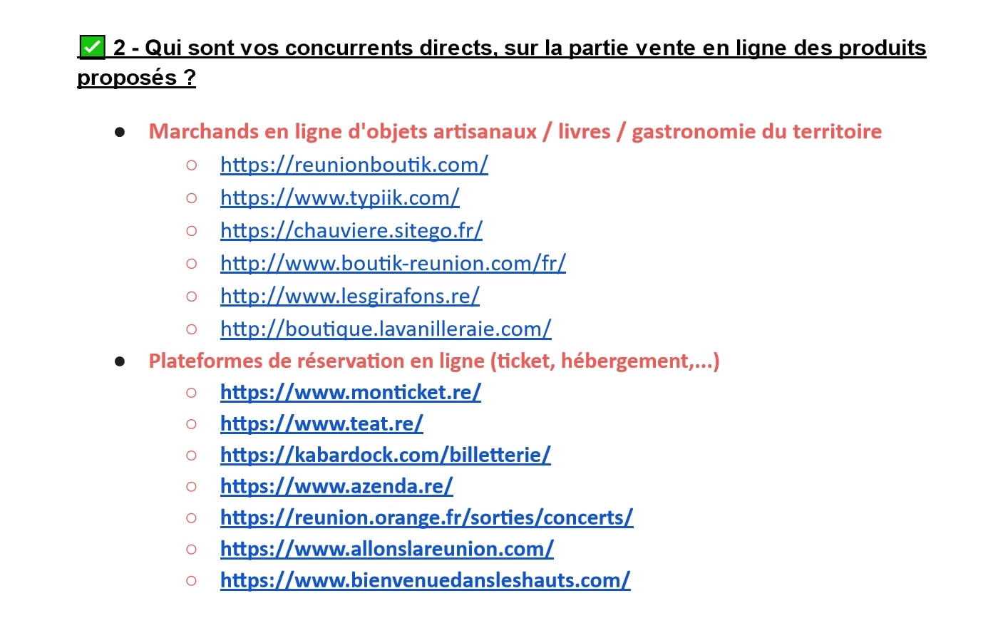 Exemple des concurrents du site à référencer