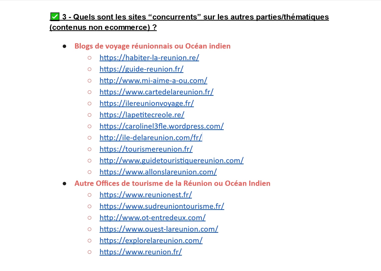 Exemple des concurrents du site à référencer