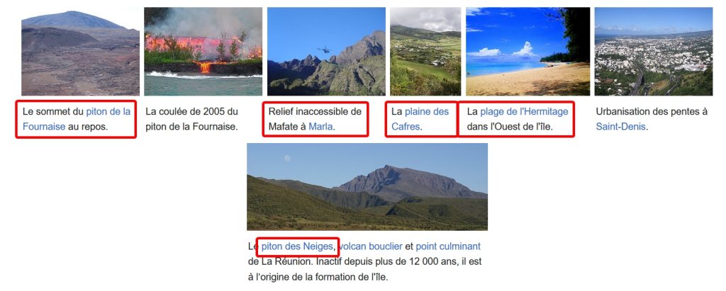 Un exemple de mots-clés identifiés dans le contenu des pages Wikipedia