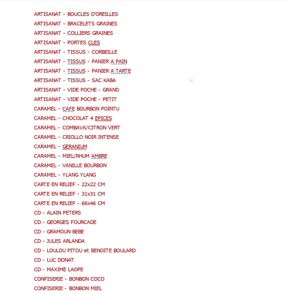 Un exemple de mots-clés produits issus d'un brainstorming